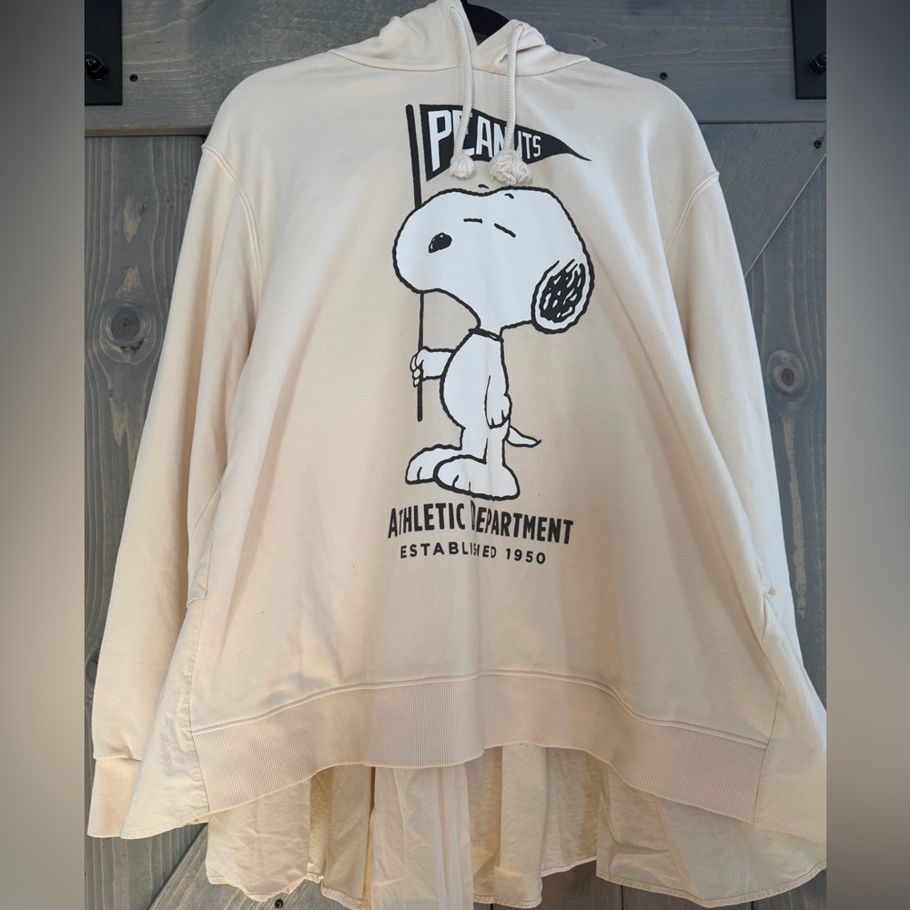 Zara x Peanuts Snoopy Graphic Hoodie Tiered Peplum Sweatshirt XL